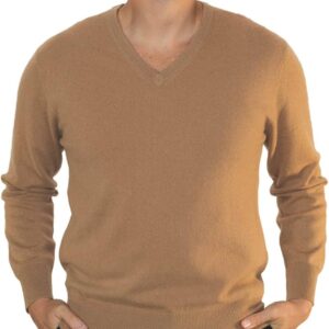 Beige Cashmere V Neck Pullover, Soft 2-Ply Knit